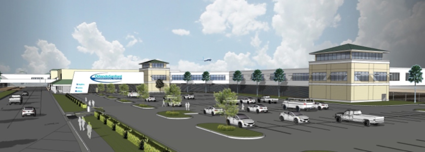 Expansion at Orlando Sanford International Airport will occur primarily on the east end of the terminal. This is an artist's rendering of of what the east side of the terminal will look like as visitors approach the terminal on Red Cleveland Boulevard. Credit - CPH Engineers Inc.