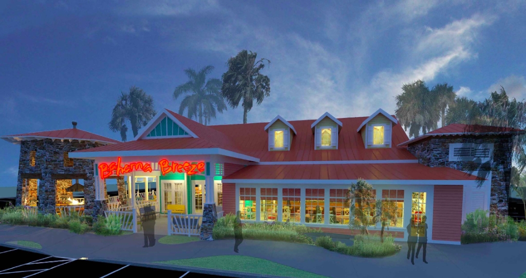 A rendering of the the what the proposed Bahama breeze would look like. This is a the front, which will face north toward Garnet Lane.